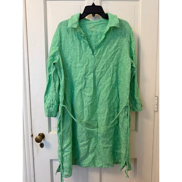 Lilly Pulitzer Pilar Tunic Linen Shirt Dress Gecko Lime Green  – Size Large - Picture 2 of 5